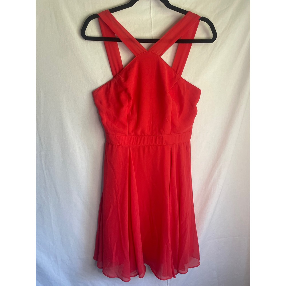 Lulus Red Chiffon Halter Crisscross Neck A-Line Cocktail Dress Medium